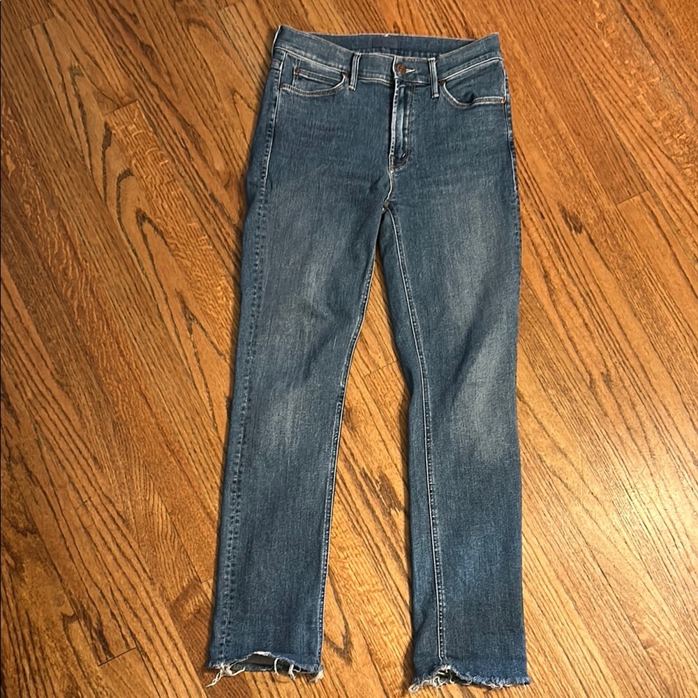 MOTHER Blue Ankle Cropped Jeans with Frayed Hem